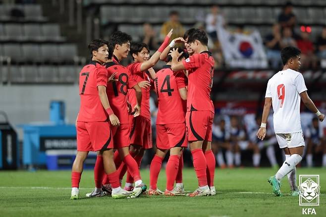 ▲ 한국-미얀마 백상훈 선제골. ⓒ대한축구협회