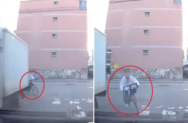 골목길 사각지대에서 서행을 하던 차량이 갑자기 튀어나온 자전거와 충돌하는 사고가 발생했다./사진=유튜브 '한문철 TV'