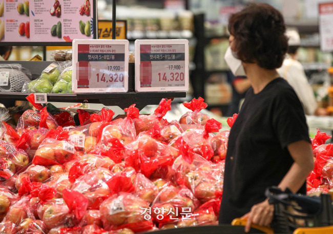 추석을 앞두고 한 시민이 서울의 한 대형마트에서 장을 보고 있다. |성동훈 기자