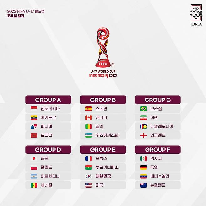 2023 U-17 월드컵 조 추첨 결과. 사진=대한축구협회