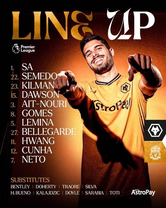 울버햄프턴 선발 명단. 울버햄프턴 공식 SNS