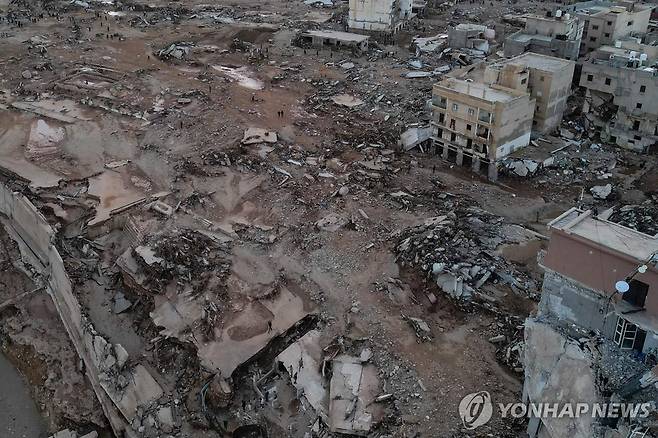 리비아 항구도시 데르나의 대홍수 피해 현장 [AFP 연합뉴스 자료 사진. 재판매 및 DB 금지]