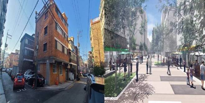 서울 중랑구 면목동 모아주택·모아타운 개발 전(왼쪽) 후 모습. 서울시 제공