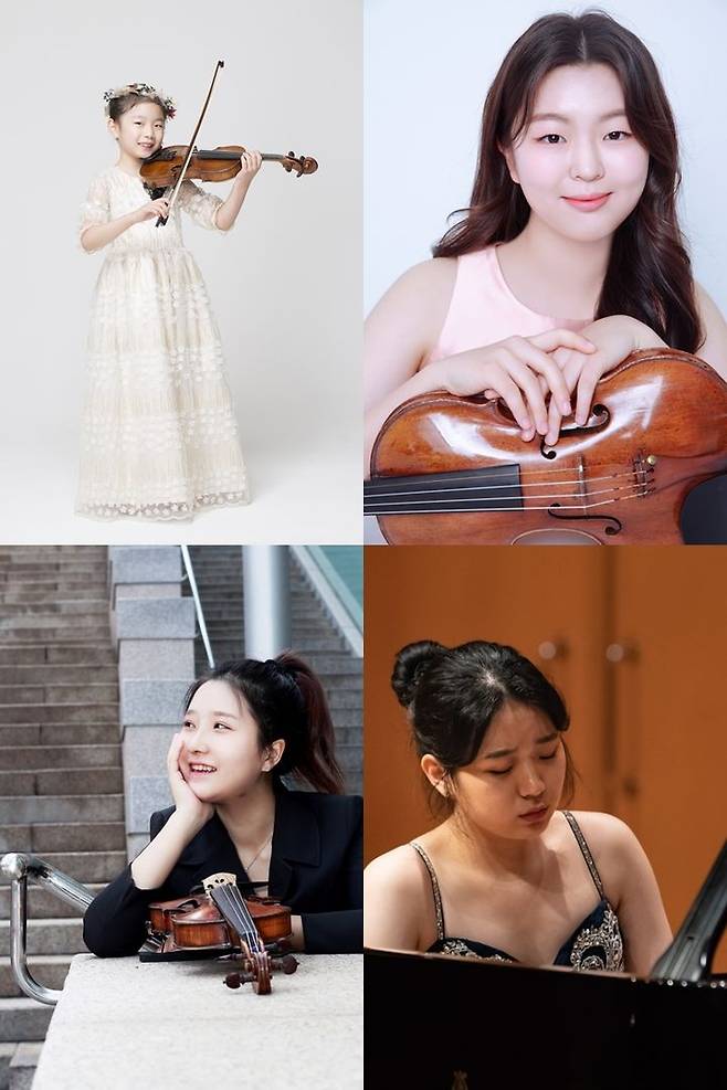 주하이 모차르트 청소년 콩쿠르 입상한 (상단 왼쪽부터) 바이올리니스트 김연아, 김가은 (하단 왼쪽부터) 바이올리니스트 박지언,  피아니스트 김선아. (사진=금호문화재단 제공) photo@newsis.com *재판매 및 DB 금지