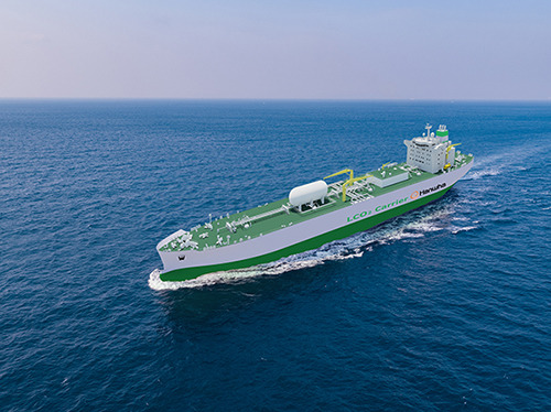 A rendering of liquefied CO2 transport vessel. [Courtesy of Hanwha Ocean]