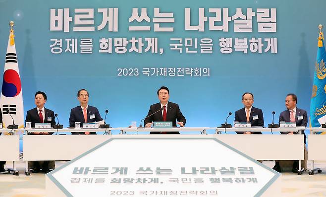 6월28일 청와대 영빈관에서 열린 2023 국가재정전략회의에 윤석열 대통령과 추경호 경제부총리 등 정부 인사들이 참석했다.ⓒ대통령실사진기자단