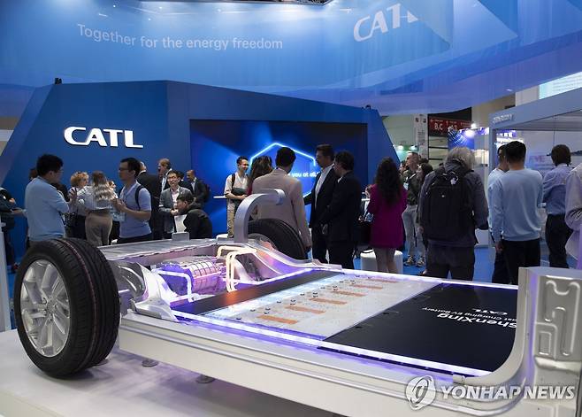 지난 5일 독일 뮌헨에서 열린 'IAA 모빌리티 2023'에 마련된 CATL 전시장 [신화/연합뉴스 자료사진. 재판매 및 DB 금지]
