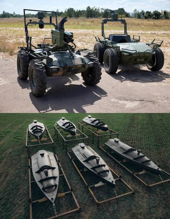 우크라이나가 개발한 육상드론과 해상드론의 모습