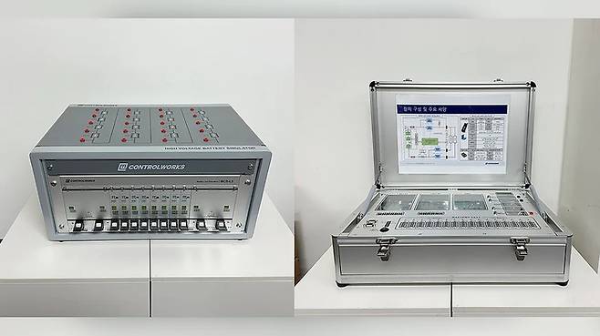컨트롤웍스 고전압 배터리 시스템(왼쪽), 배터리팩 시뮬레이터(오른쪽)