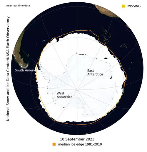 올 9월 10일 측정된 남극 해빙 면적