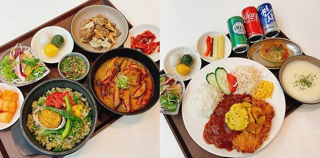 지난 25일 LG에너지솔루션 지하1층 구내식당 '채우다'의 점심 메뉴. 점심 메뉴는 항상 '한식'(왼쪽)과 '기타 외식' 등 두 가지가 제시된다.
