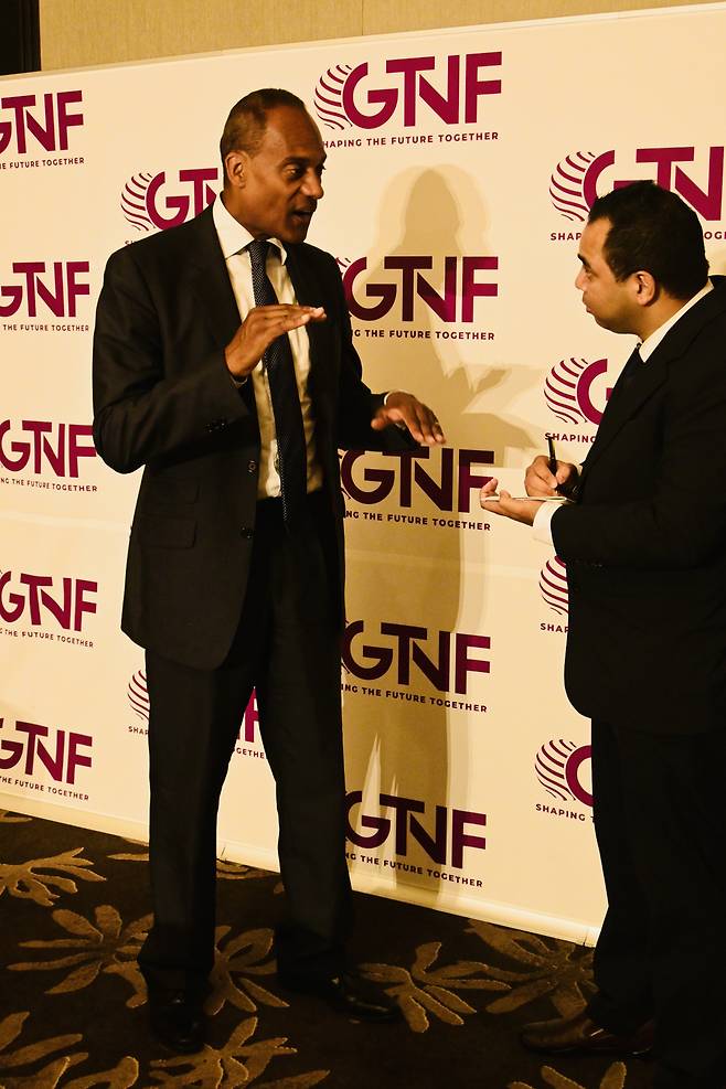 Adam Afriyie, Member of Parliament of the United Kingdom speaks in an interview with Korea Herald at Conrad Seoul in Yeongdeungpo-gu, Seoul on Thursday. (Sanjay Kumar/The Korea Herald)