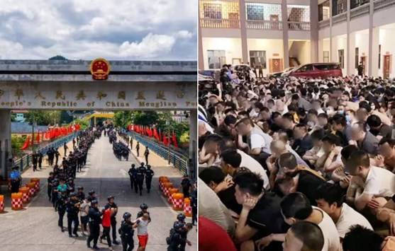 미얀마에서 중국으로 송환된 통신사기범의 모습. 중국 CCTV 화면 캡처 및 편집