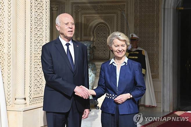 튀니지 대통령과 EU 집행위원장 지난 7월 튀니지 대통령과 EU 집행위원장 회동 모습. [AP 연합뉴스 자료사진. 재판매 및 DB 금지]