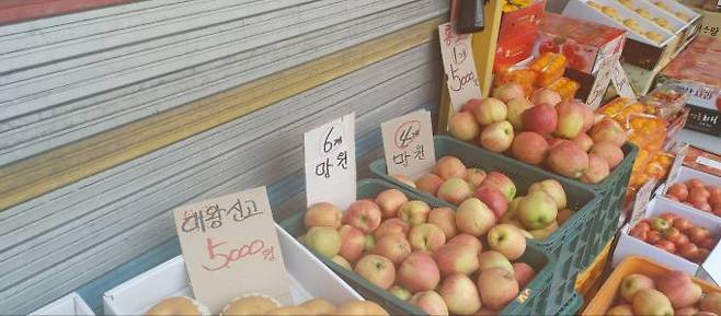 특품 사과들은 가격이 높지만, 낱개 사과는 비교적 저렴한 것을 확인할 수 있다.&nbsp; &nbsp;사진=김동운 기자