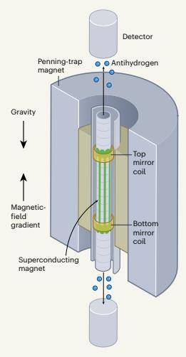 중력이 반물질에 미치는 영향을 실험하는 '알파-g' 장치 알파-g(ALPHA-g)는 자기장 안에 반수소 원자를 가두는 장치로, 갇혔던 반수소 원자가 방출된 후의 움직임을 추적해 중력의 영향을 추론할 수 있다. [Anna Soter/Nature 제공. 재판매 및 DB 금지]