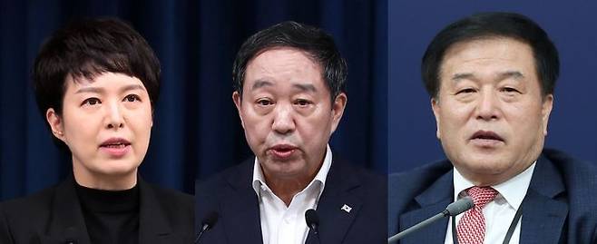 대통령실의 김은혜 홍보수석, 강승규 시민사회수석, 이진복 정무수석 ⓒ뉴시스
