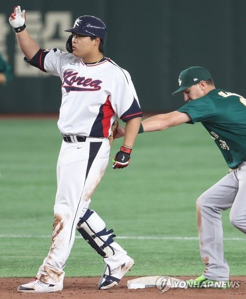 2023 월드베이스볼클래식(WBC) 당시 2루에서 아웃당하는 강백호. ⓒ연합뉴스