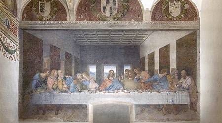 레오나르도 다빈치, 최후의 만찬(부분), 회반죽에 템페라와 오일,1495~1998년, 산타 마리아 델레 그라치에 수도원.