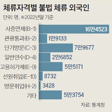 체류자격별 불법 체류 외국인