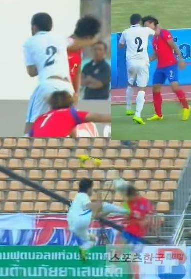 2015년 킹스컵 당시 우즈벡 선수에게 심상민이 폭행당한 장면