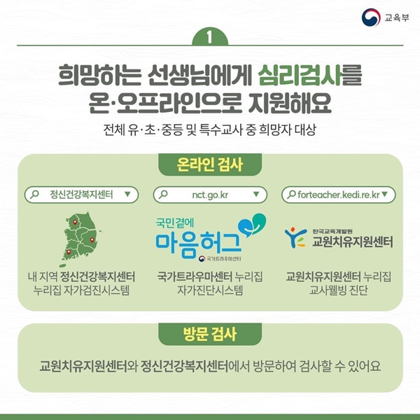 희망하는 선생님들에게 심리검사가 지원된다.(출처=교육부)