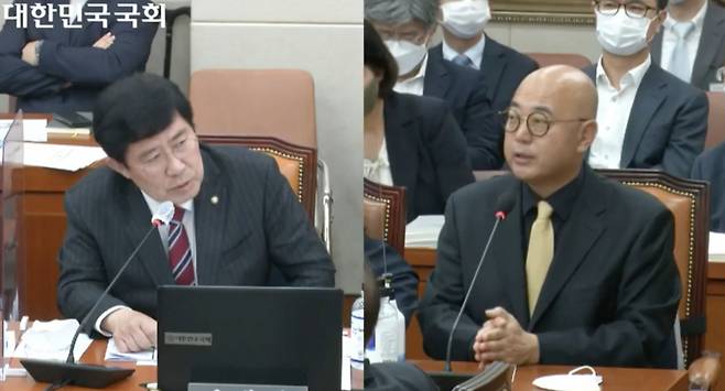 지난해 10월 7일 윤창현 국민의힘 의원의 질의에 증인으로 출석한 당시 남궁훈 카카오 대표가 답변하고 있다. [국회 영상회의록 캡처]