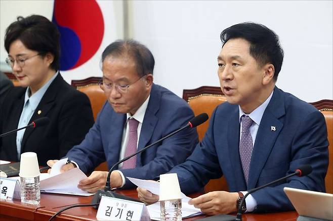 김기현 국민의힘 대표가 최고위원회의에서 모두발언을 하고 있다. ⓒ데일리안 홍금표 기자