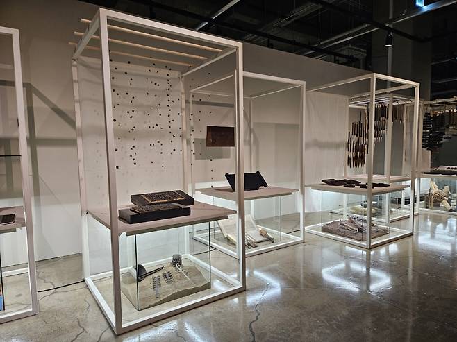 A section dedicated to master artisans of brush making, calligraphic engraving, red ocher ink stone making and producing Korean traditional paper, hanji, reflecting on the history of Jikji at the 2023 Cheongju Craft Biennale (Park Yuna/The Korea Herald)