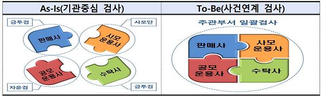 금융감독원 금융투자부문 검사체계 개편 방안. 검사 방식을 '기관중심 검사'에서 '사건연계 검사'로 전환할 예정이다. /사진제공=금융감독원