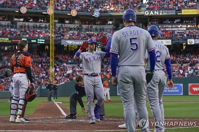 만루홈런을 치고 홈에 돌아와 동료 축하를 받는 미치 가버 [AP=연합뉴스]