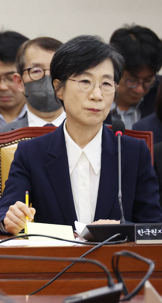 김제남 한국원자력안전재단 이사장이 12일 국회에서 열린 과학기술정보방송통신위원회 국정감사에서 자리에 앉아 있다. 연합뉴스.