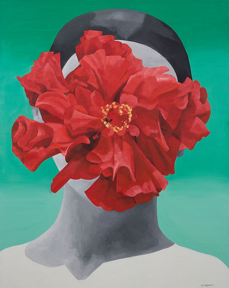 “Tuberous Begonia” by Yue Minjun (Tang Contemporary Art)