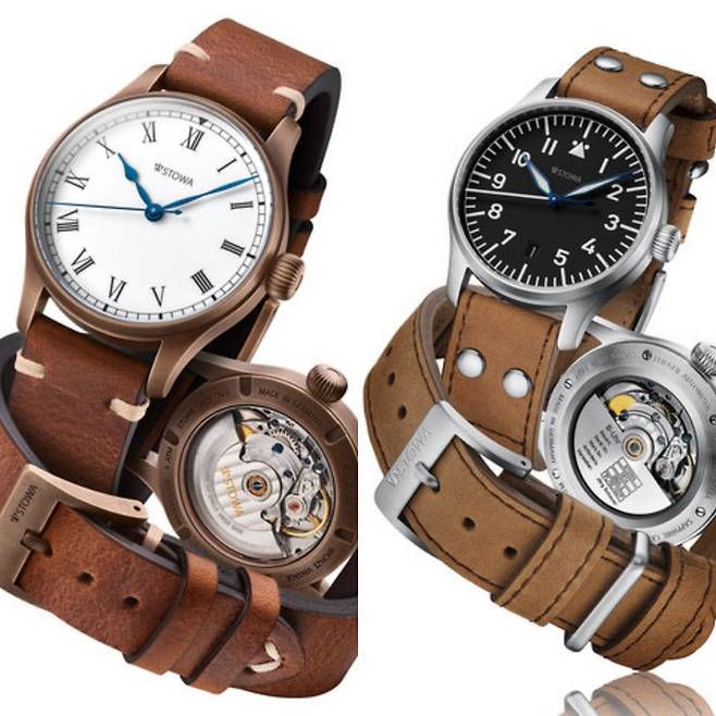 독일 시계 브랜드 스토바(Stowa) 모델 마린(Marine)과 플리거(Flieger). 플리거 모델은 IWC 시계 디자인과 상당히 닮았다. 스토바 제공