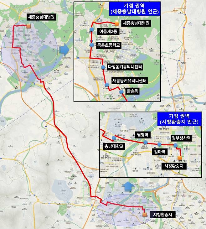 세종∼대전 광역급행형 M버스 노선도 [국토부 제공. DB 및 재판매 금지]