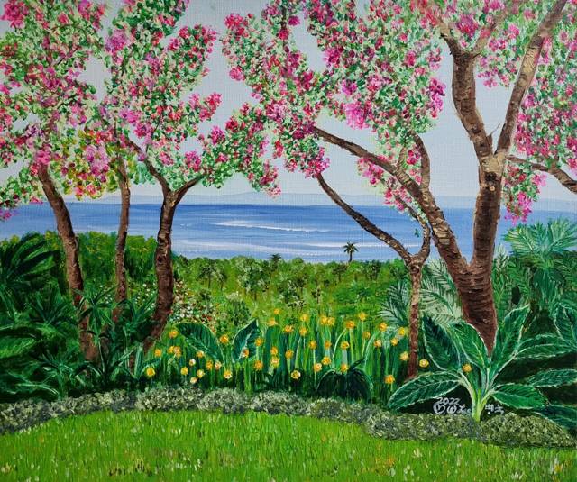 이병욱 박사의 작품<백일홍 핀 해변> 41X53cm Acrylic on canvas 2022