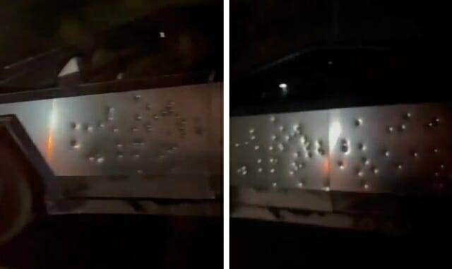 테슬라가 ‘사이버트럭’에 총을 쏴 방탄 능력을 테스트했다. (사진=엑스 @teslaownersSV, 일렉트렉)