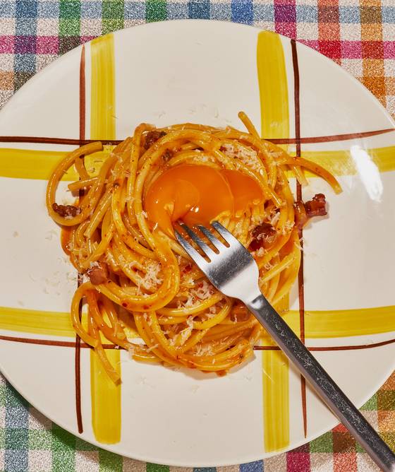 Chili crisp-infused pasta in James Park's cookbook "Chili Crisp" [JAMES PARK]