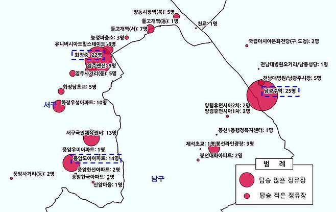 [광주=뉴시스] 광주시가 빅데이터를 통해 분석한  저상버스 이용현황 분석 이미지. (그림 = 광주시 제공) *재판매 및 DB 금지