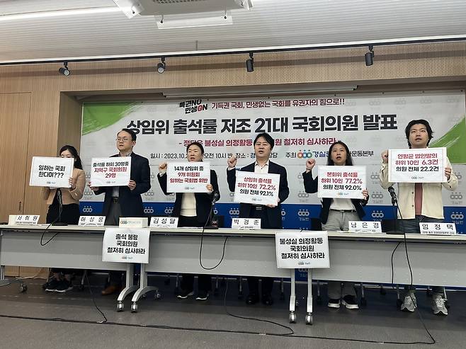 경실련, 상임위 출석률 저조 국회의원 발표 기자회견 [촬영 김정진]