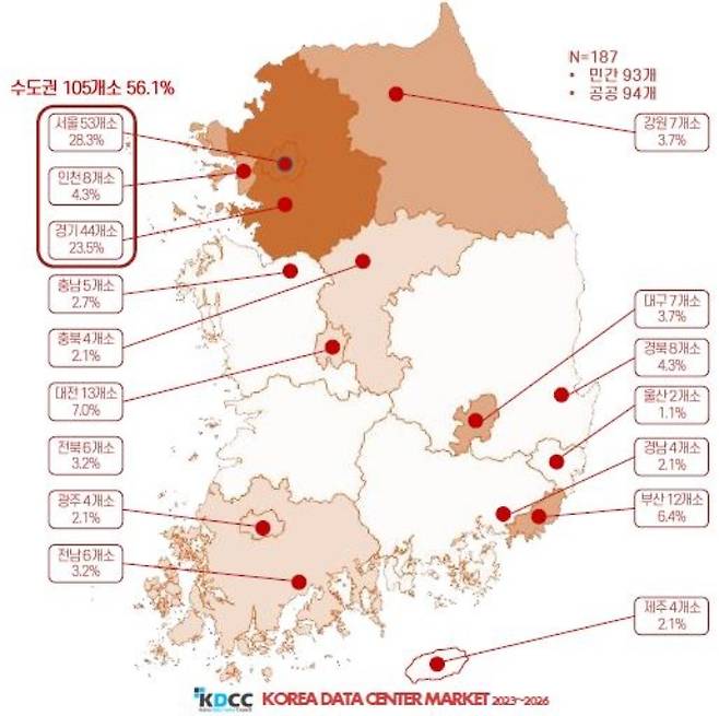 전체 데이터센터 분포도. 한국데이터센터연합회 제공