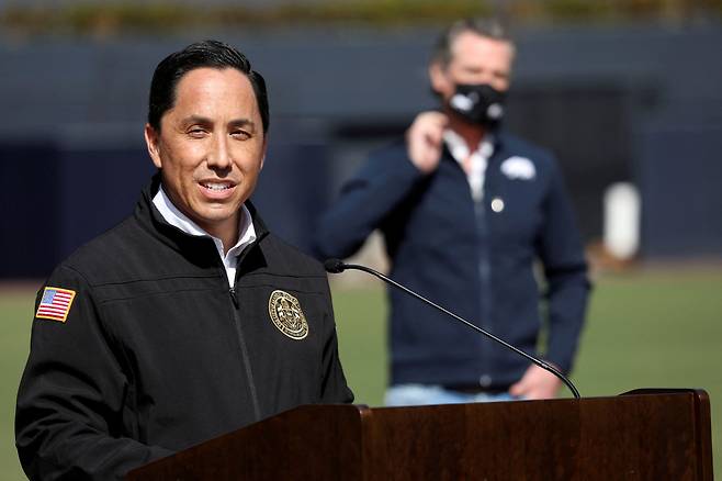 Mayor Todd Gloria attends a news conference in San Diego, California, U.S.,  on February 8, 2021.