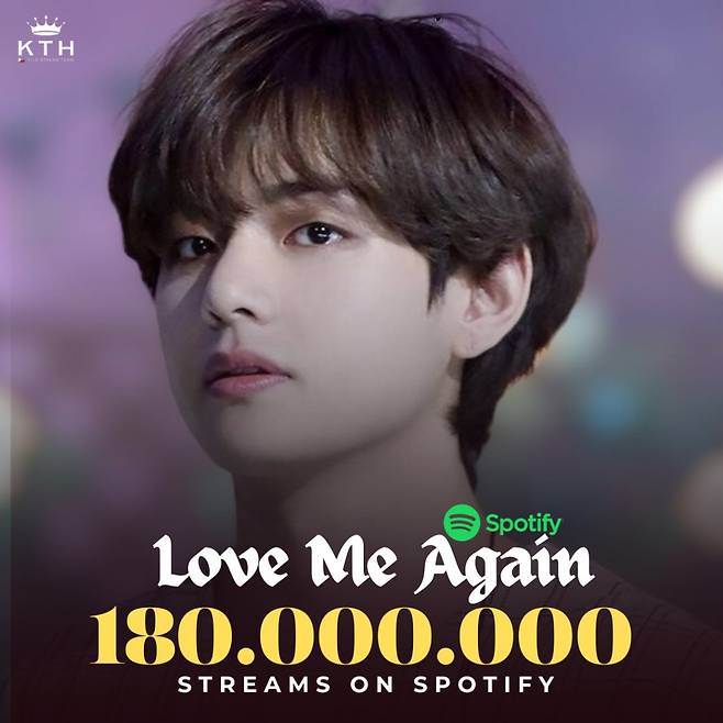 방탄소년단 뷔 'Love Me Again' 스포티파이 1억 8000만 돌파