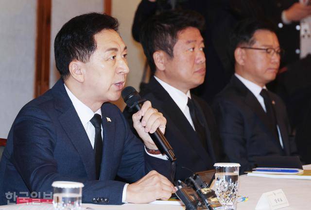 김기현 국민의힘 대표가 29일 서울 종로구 국무총리 공관에서 열린 제14차 고위당정협의회에서 발언하고 있다. 왕태석 선임기자