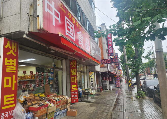 새 외국인 밀집 거주지로 떠오른 경기 시흥시 정왕동 거리에는 중국어 간판을 내건 상가들이 빼곡히 들어서 있다.  /이광식 기자