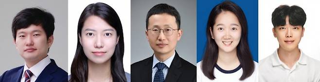 고성능 비 백금계 원자 촉매를 개발한 연구팀. 왼쪽부터 양지웅 대구경북과학기술원(DGSIT) 교수, 최문기 울산과학기술원&nbsp;교수, 김대형 서울대 교수, 쉬 리 DGIST 박사과정생, 장재홍 UNIST 석박사통합과정생. DGIST&nbsp;제공