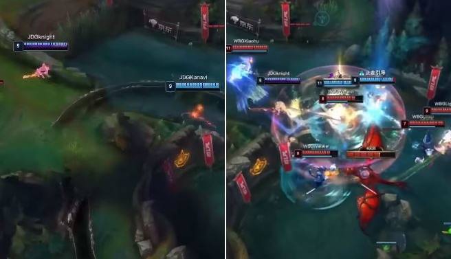 나이트의 매복을 눈치채고 회전격으로 이를 막아내는 웨이웨이 사진=LPL 공식 유튜브(영어) 채널