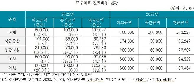 <표> 도수치료 진료비용 현황. 자료=보험연구원 제공