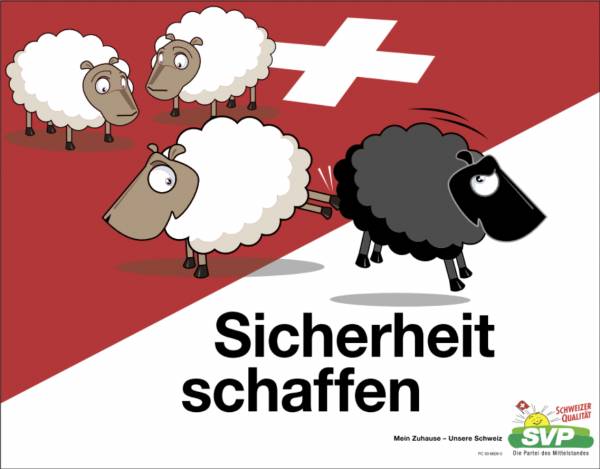 전 세계적으로 인종차별이라는 비판을 샀던 2007년 스위스 연방 총선 당시 SVP의 캠페인 포스터.
