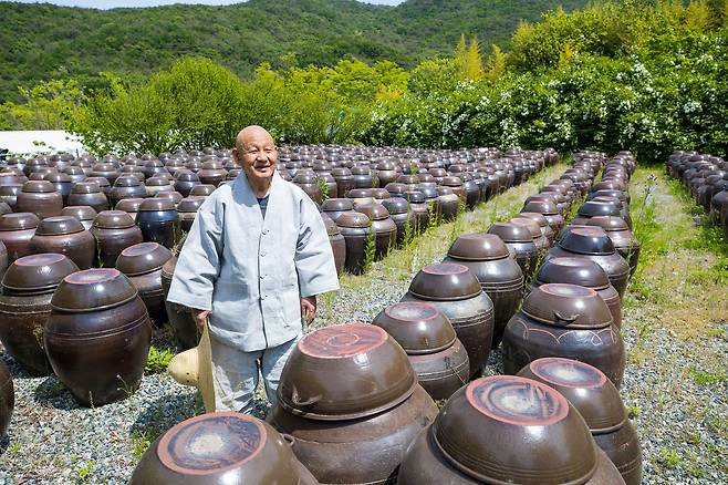 통도사 서운암 앞을 가득 채우고 있는 장독. 성파 스님은 1980년대부터 버려진 장독을 수집해 간장, 된장을 담갔다. 현재는 통도사 이름으로 정식 공장을 설립할 준비를 하고 있다. /김동환 기자
